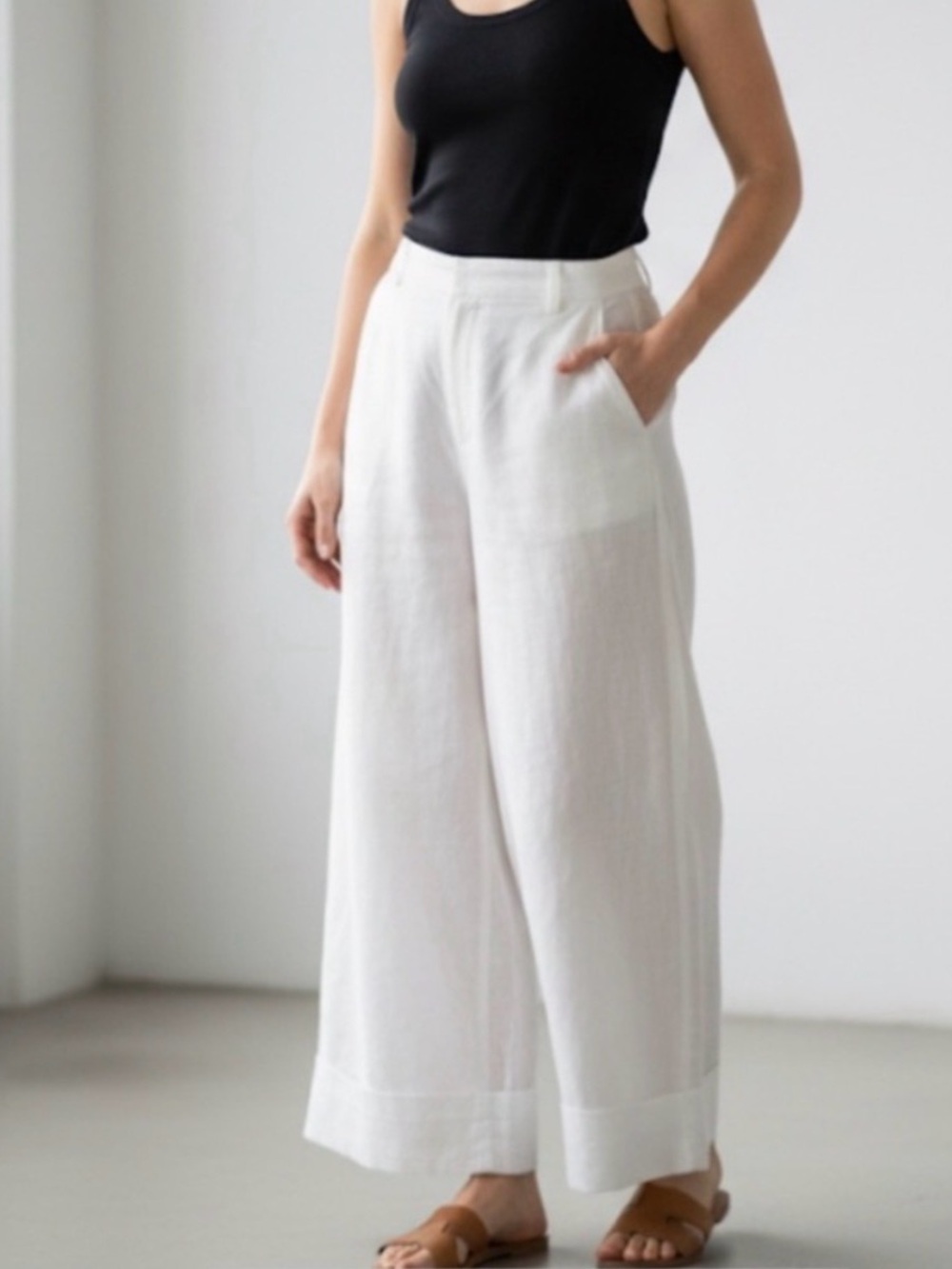 L’Cecci Linen Pleated Wide Leg High Rise Palazzo Pant | Size Brasil 40/US 6